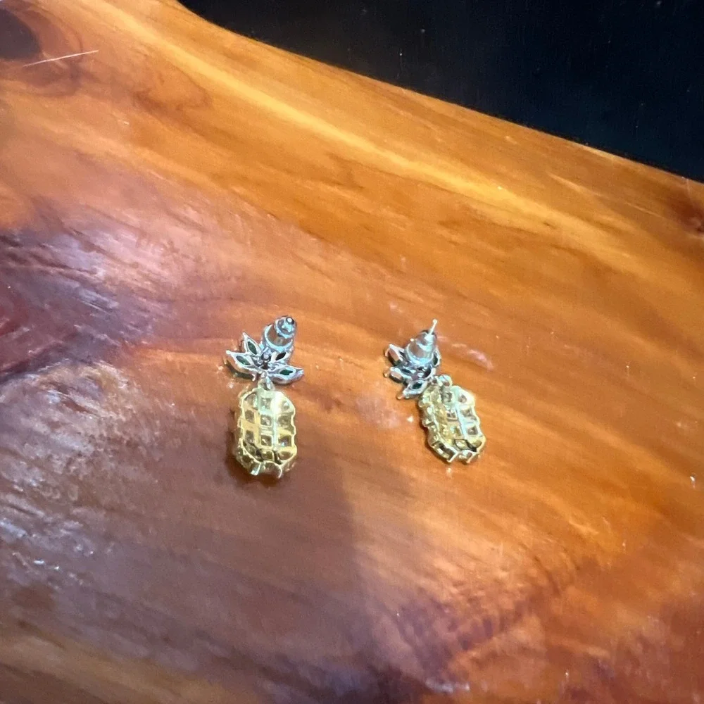 Yellow Green Crystal Pineapple Drop‎ Earrings Tropical Costume Jewelry Summer